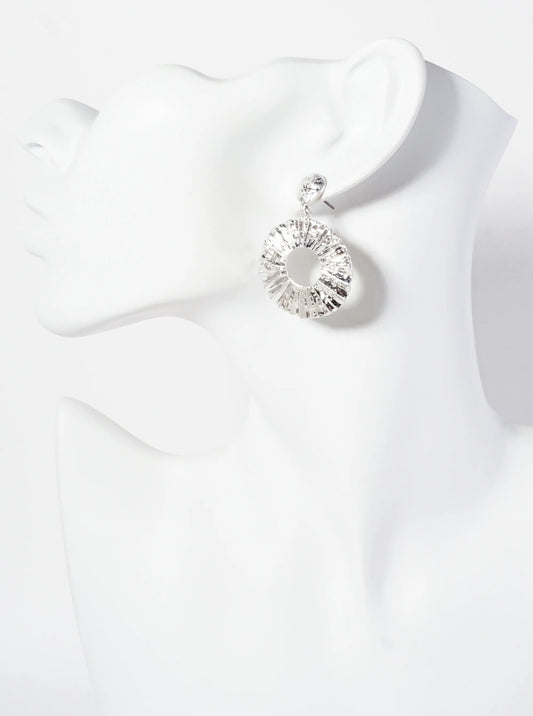Ripped Hammered-Texture Cutout Circle Drop Dangle Earrings With-Titanium-Post