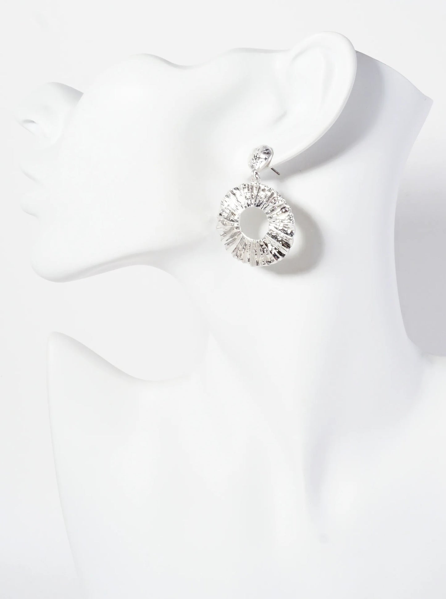 Ripped Hammered-Texture Cutout Circle Drop Dangle Earrings With-Titanium-Post