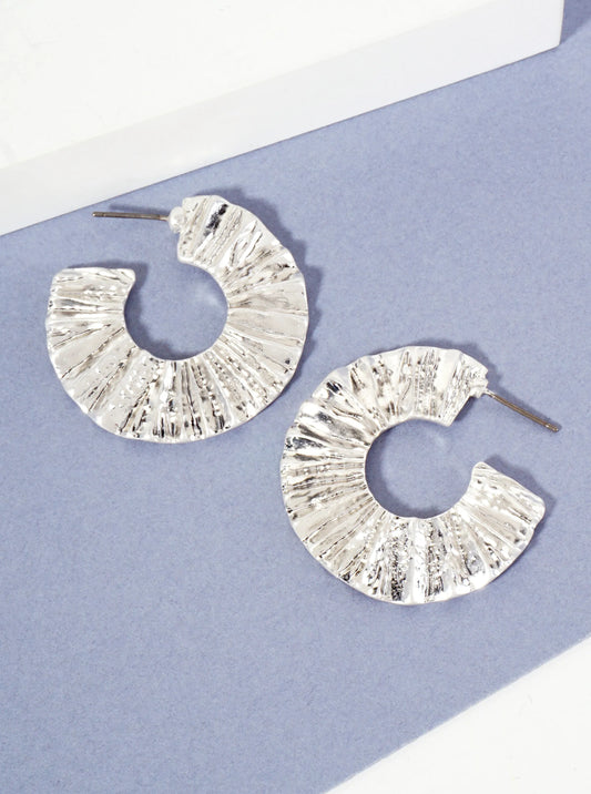 Rippled Hammered-Texture 30mm Wide Hoop Earrings With-Titanium-Post