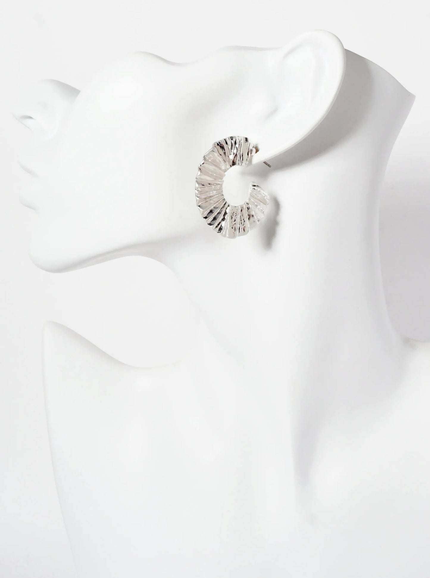 Rippled Hammered-Texture 30mm Wide Hoop Earrings With-Titanium-Post