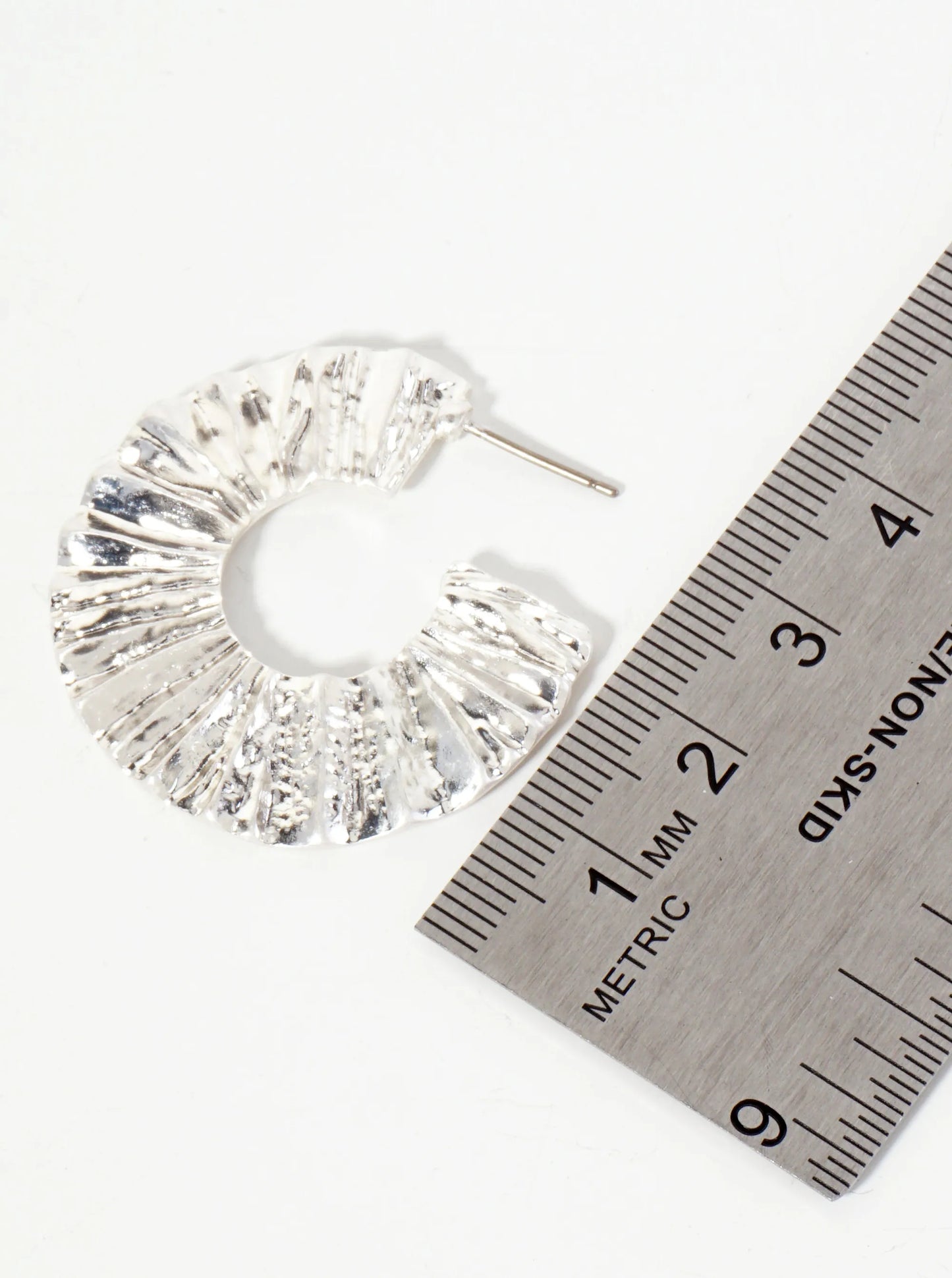Rippled Hammered-Texture 30mm Wide Hoop Earrings With-Titanium-Post