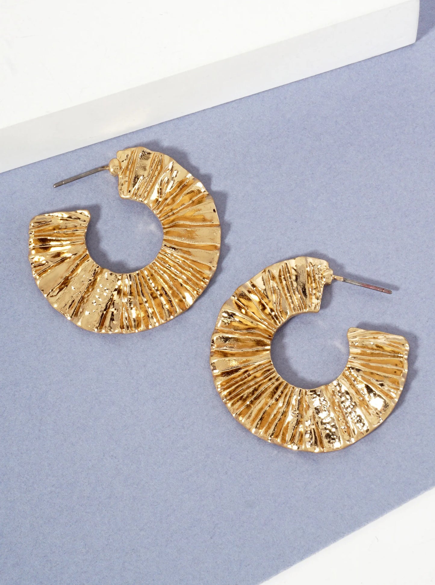 Rippled Hammered-Texture 30mm Wide Hoop Earrings With-Titanium-Post