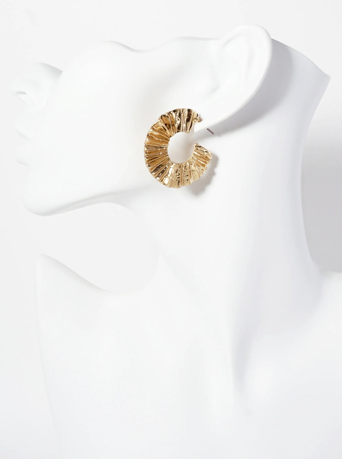 Rippled Hammered-Texture 30mm Wide Hoop Earrings With-Titanium-Post