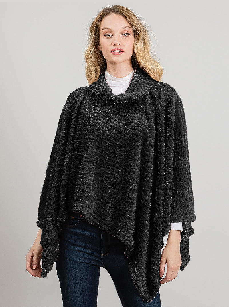 Rippled Solid Color Soft Mock Neck Poncho