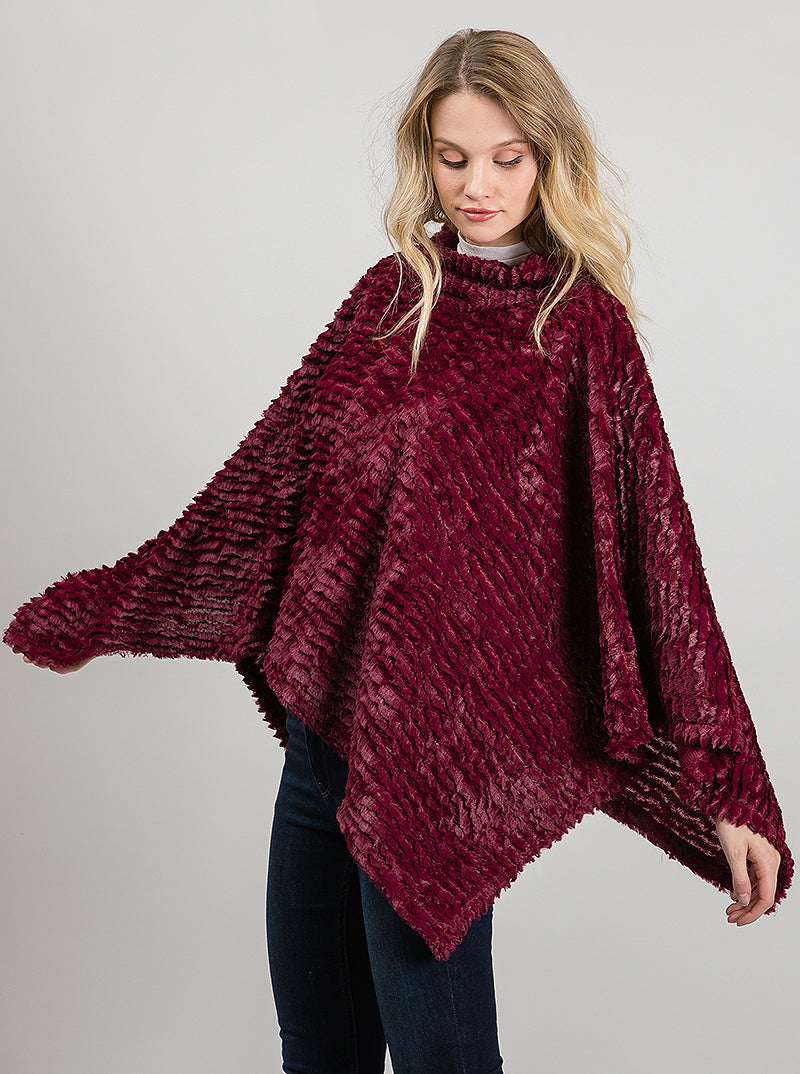 Rippled Solid Color Soft Mock Neck Poncho
