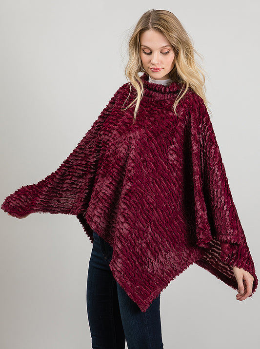 Rippled Solid Color Soft Mock Neck Poncho