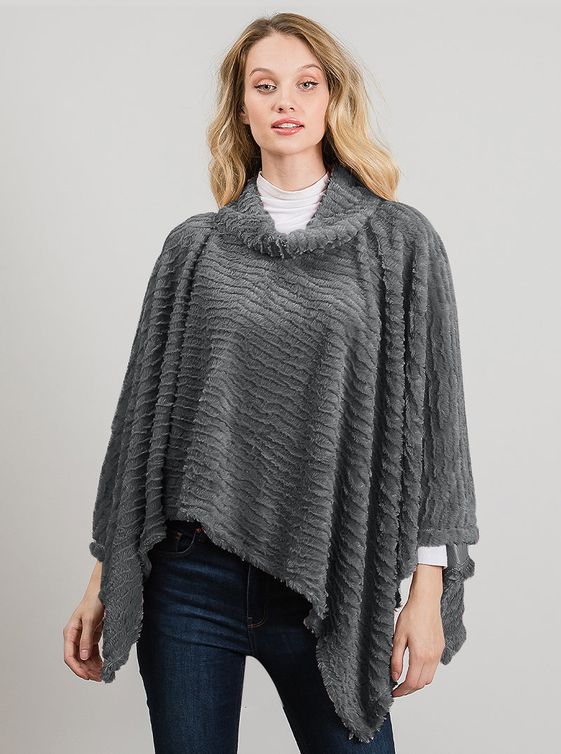 Rippled Solid Color Soft Mock Neck Poncho
