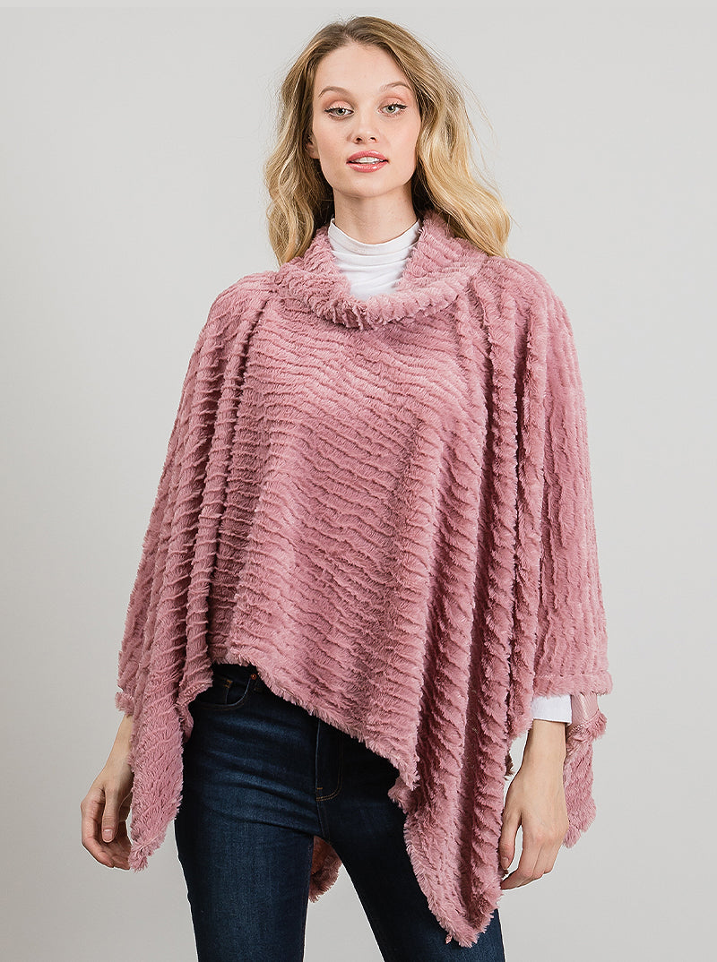 Rippled Solid Color Soft Mock Neck Poncho