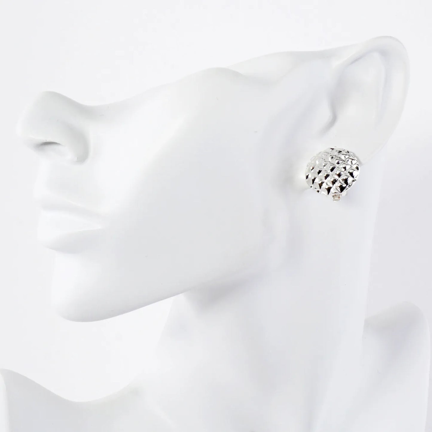 Rockstud-Texture Polished Metal Round Clip-On Earrings