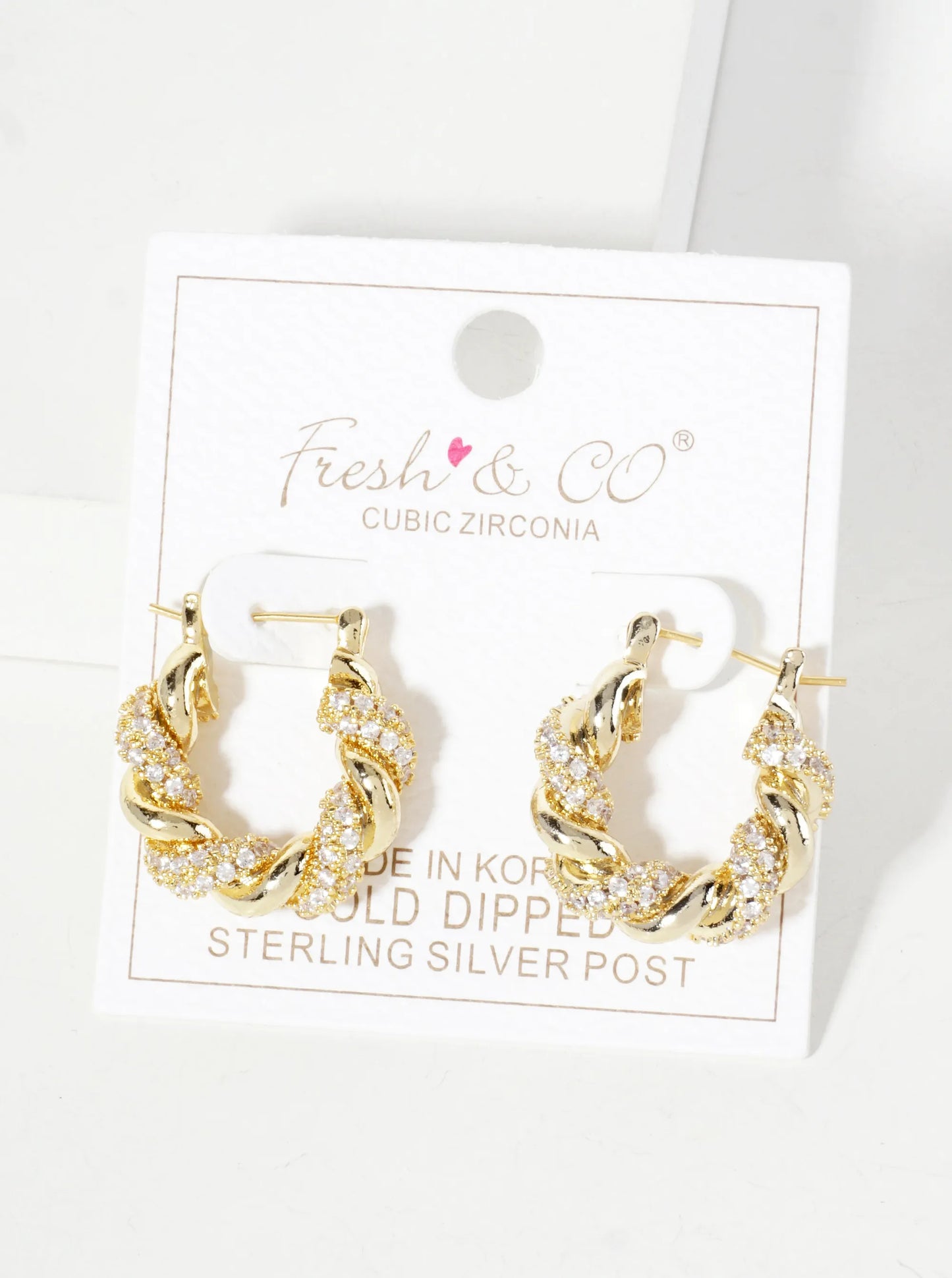 Rolled Design Single Row Of CZ Embellishment 20mm 18K-Gold-Dipped Latch-Back Hoop Earrings