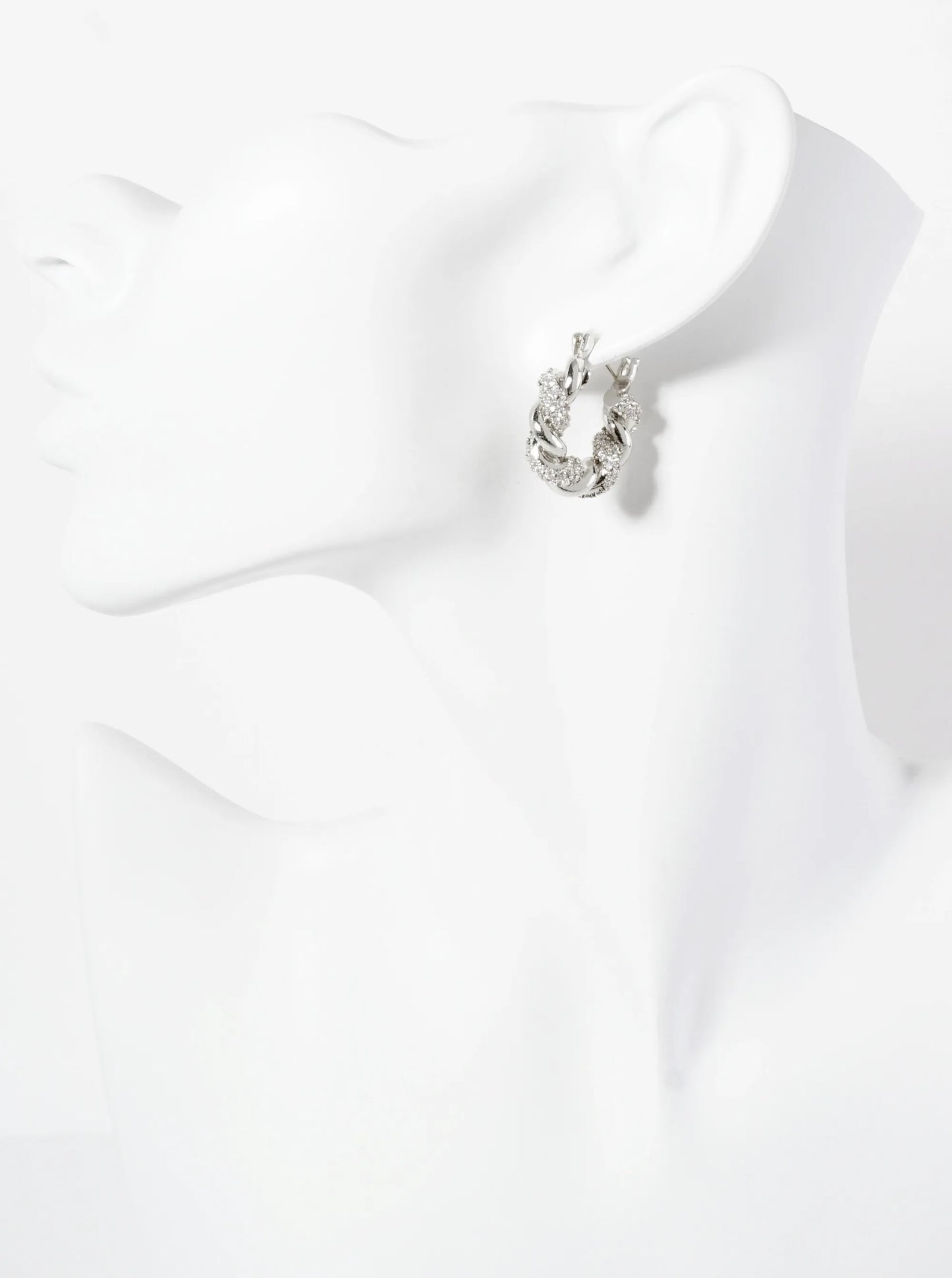 Rolled Design Single Row Of CZ Embellishment 20mm 18K-Gold-Dipped Latch-Back Hoop Earrings
