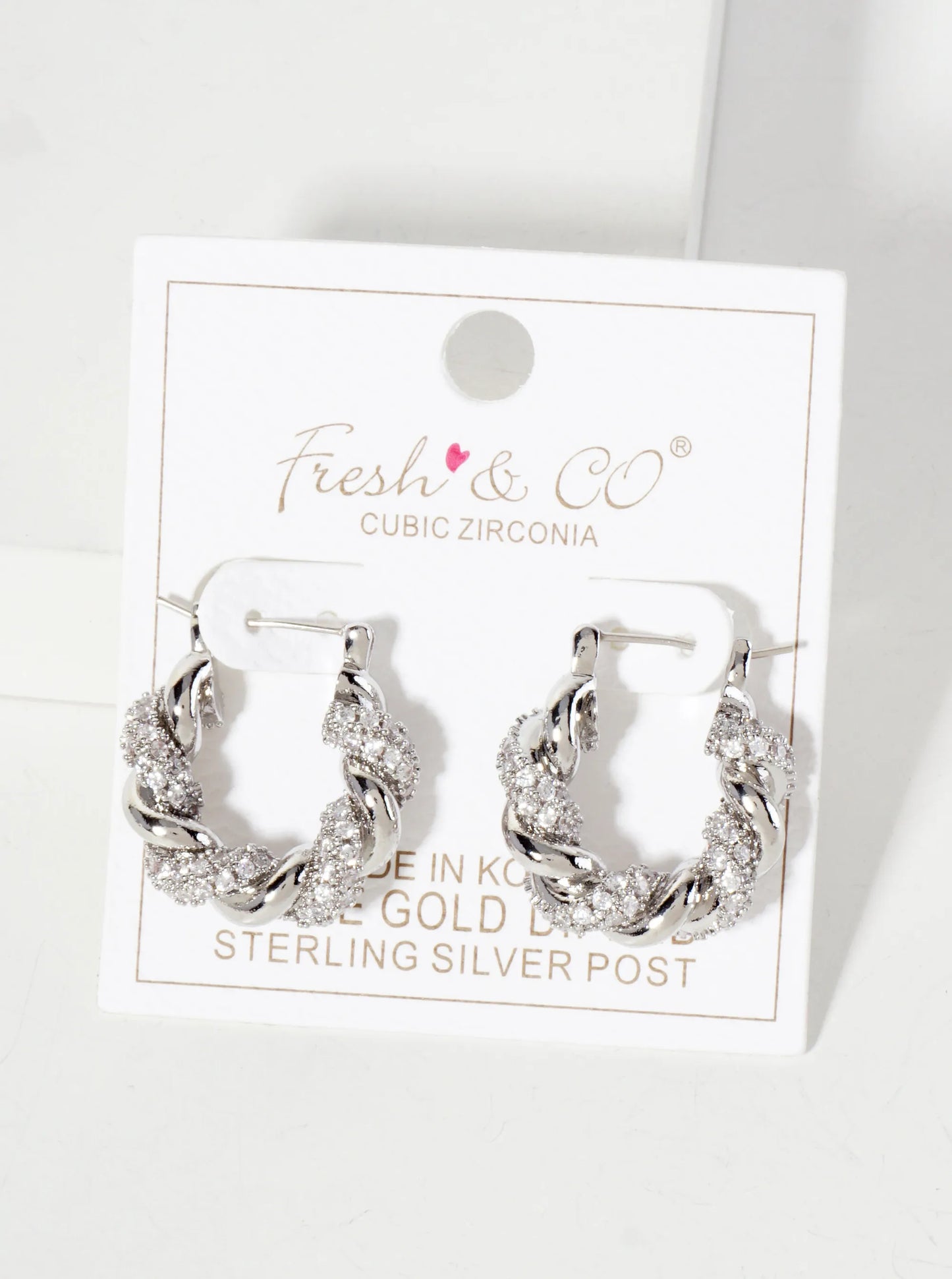 Rolled Design Single Row Of CZ Embellishment 20mm 18K-Gold-Dipped Latch-Back Hoop Earrings