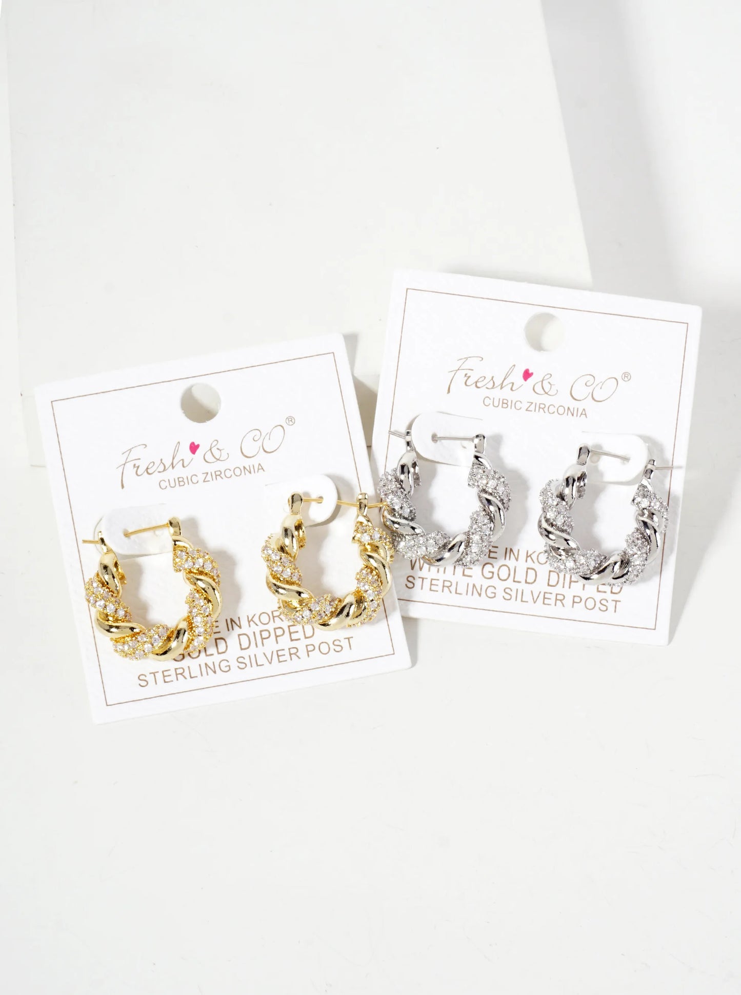 Rolled Design Single Row Of CZ Embellishment 20mm 18K-Gold-Dipped Latch-Back Hoop Earrings