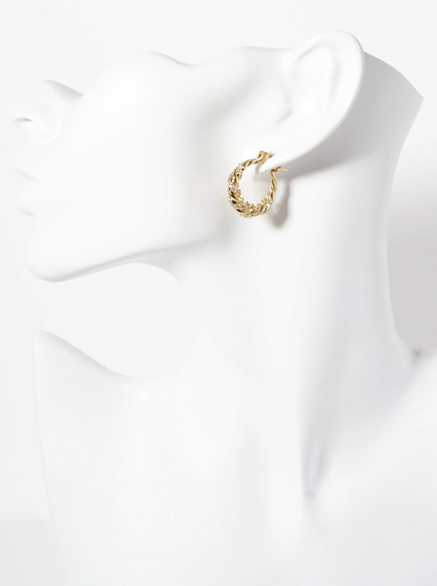 Rolled Design Single Row Of CZ Embellishment 20mm 18K-Gold-Dipped Tapered Latch-Back Hoop Earrings