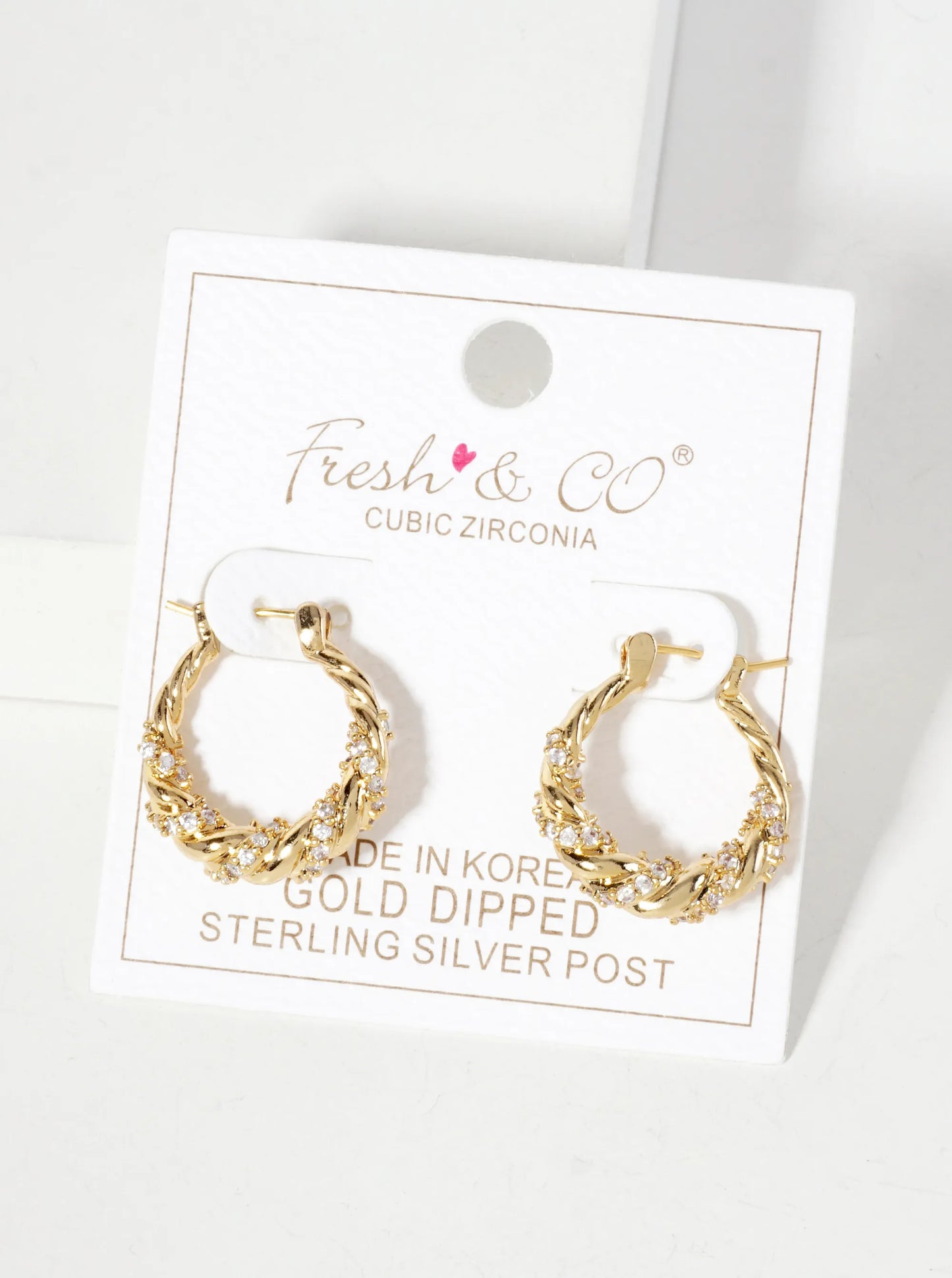 Rolled Design Single Row Of CZ Embellishment 20mm 18K-Gold-Dipped Tapered Latch-Back Hoop Earrings