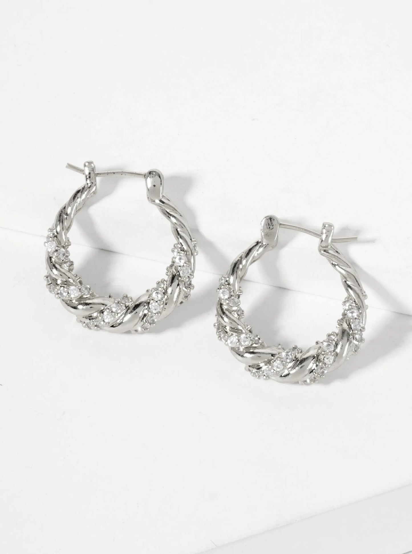 Rolled Design Single Row Of CZ Embellishment 20mm 18K-Gold-Dipped Tapered Latch-Back Hoop Earrings