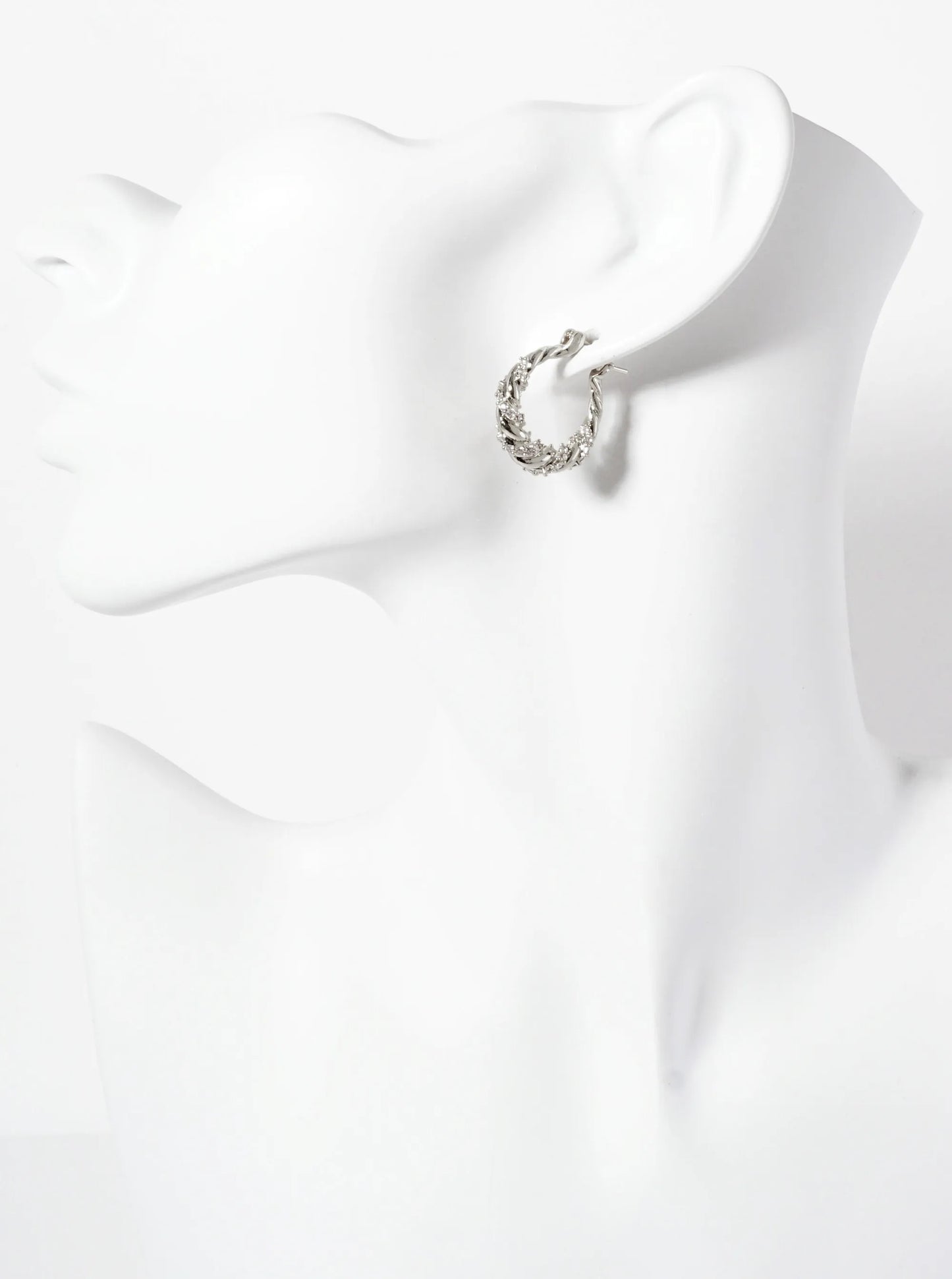 Rolled Design Single Row Of CZ Embellishment 20mm 18K-Gold-Dipped Tapered Latch-Back Hoop Earrings