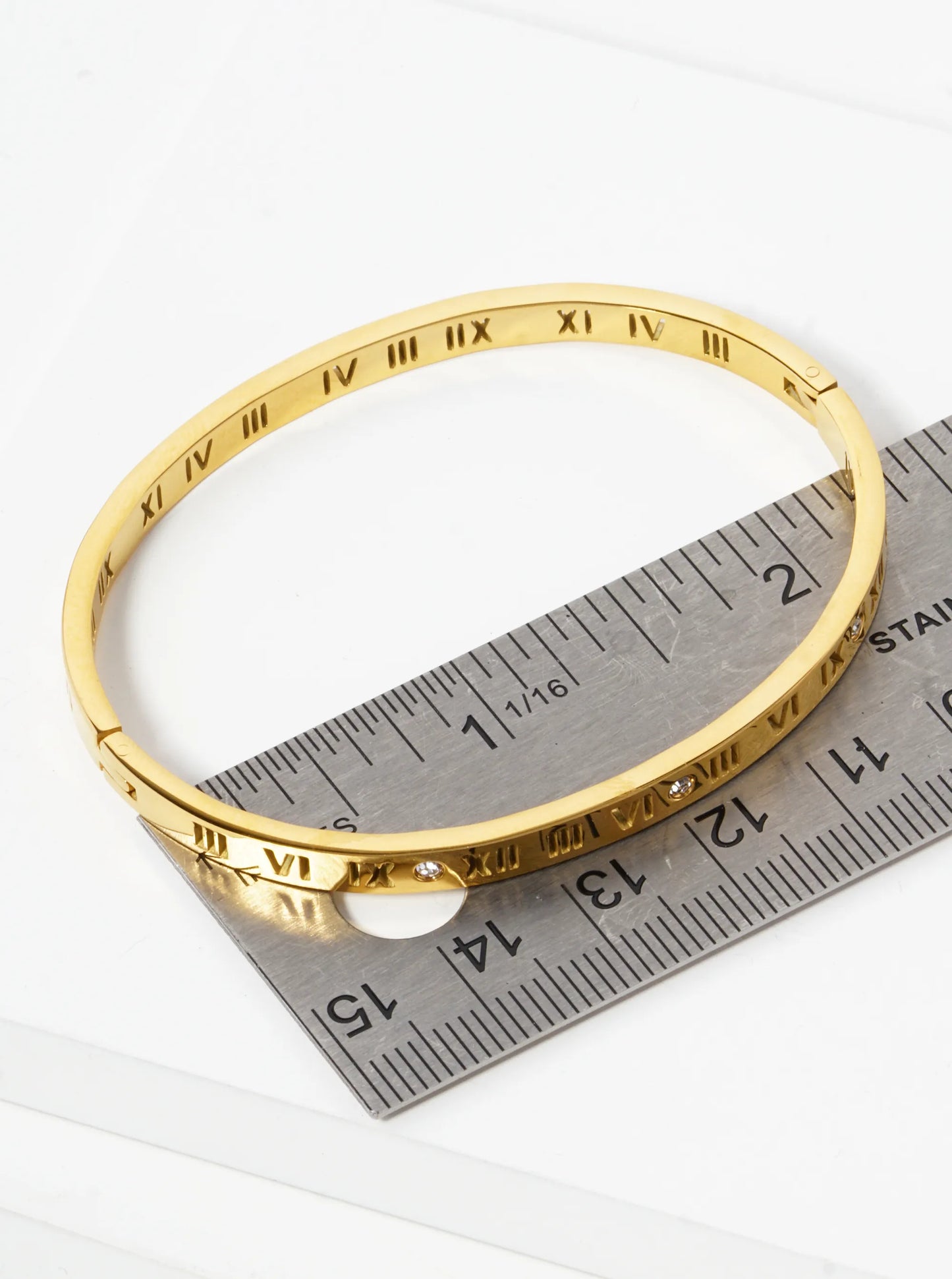 Roman Numeral Cutout 4mm Thick Stainless Steel Open Bangle Bracelet