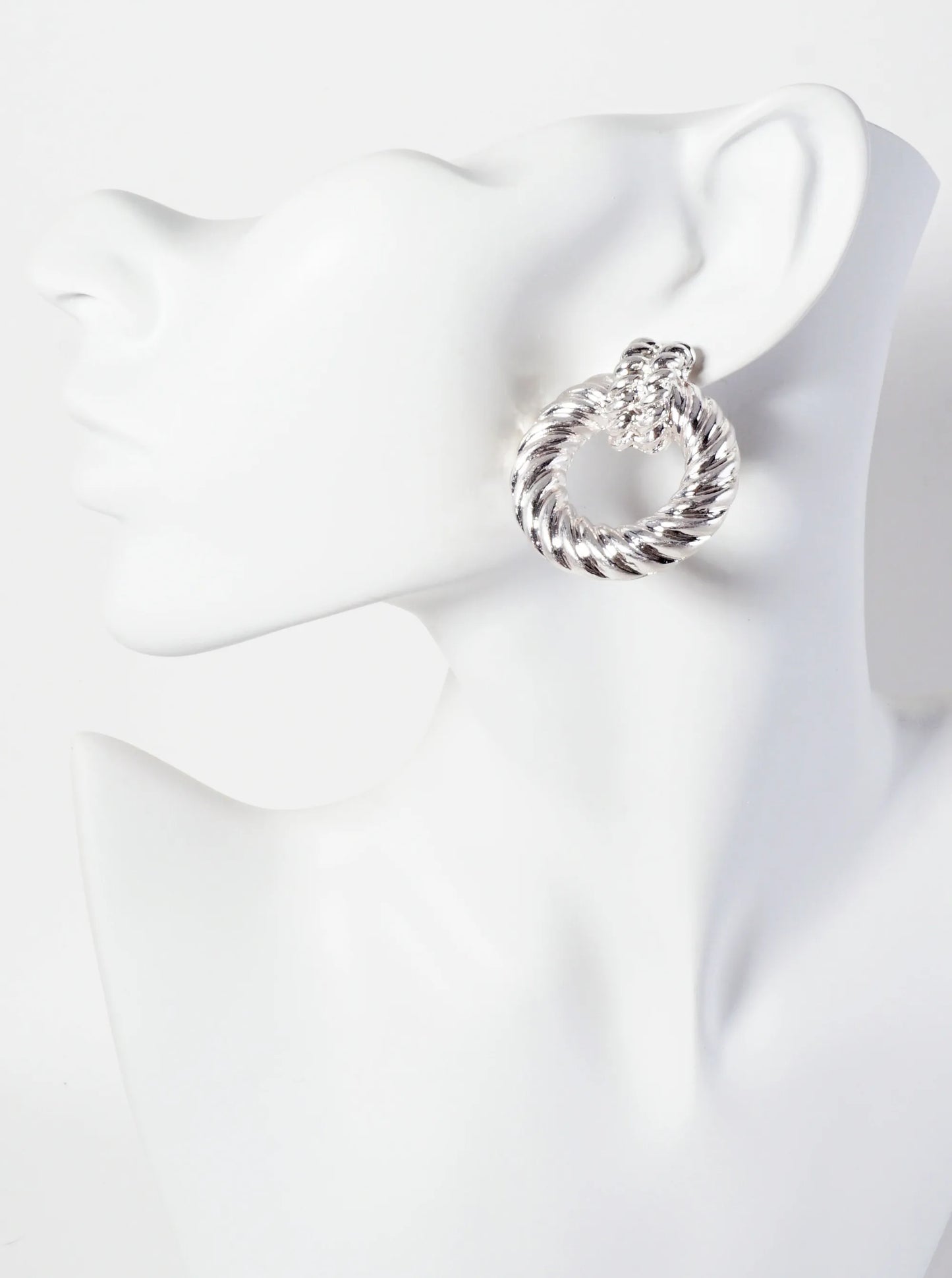 Rope-Texture Metal Doorknocker Design Post Earrings With-Titanium-Post