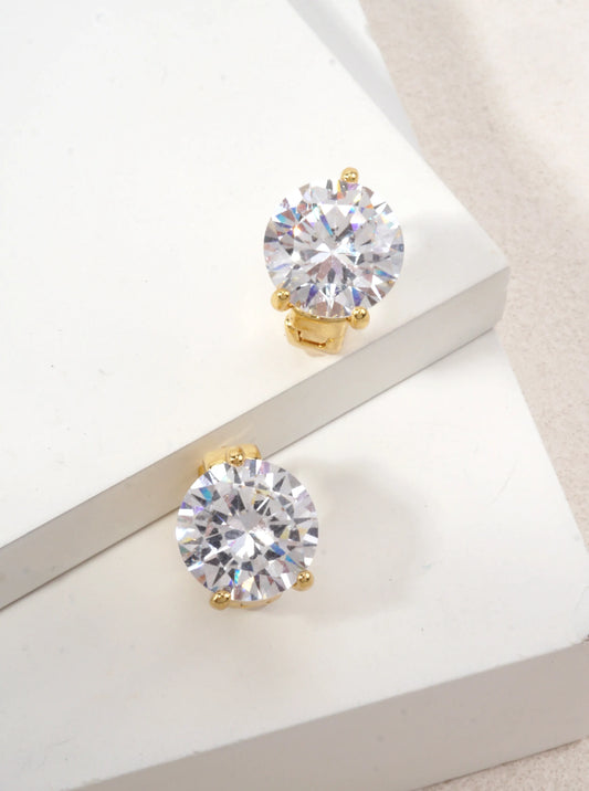 Round CZ Solitaire Stud Earrings