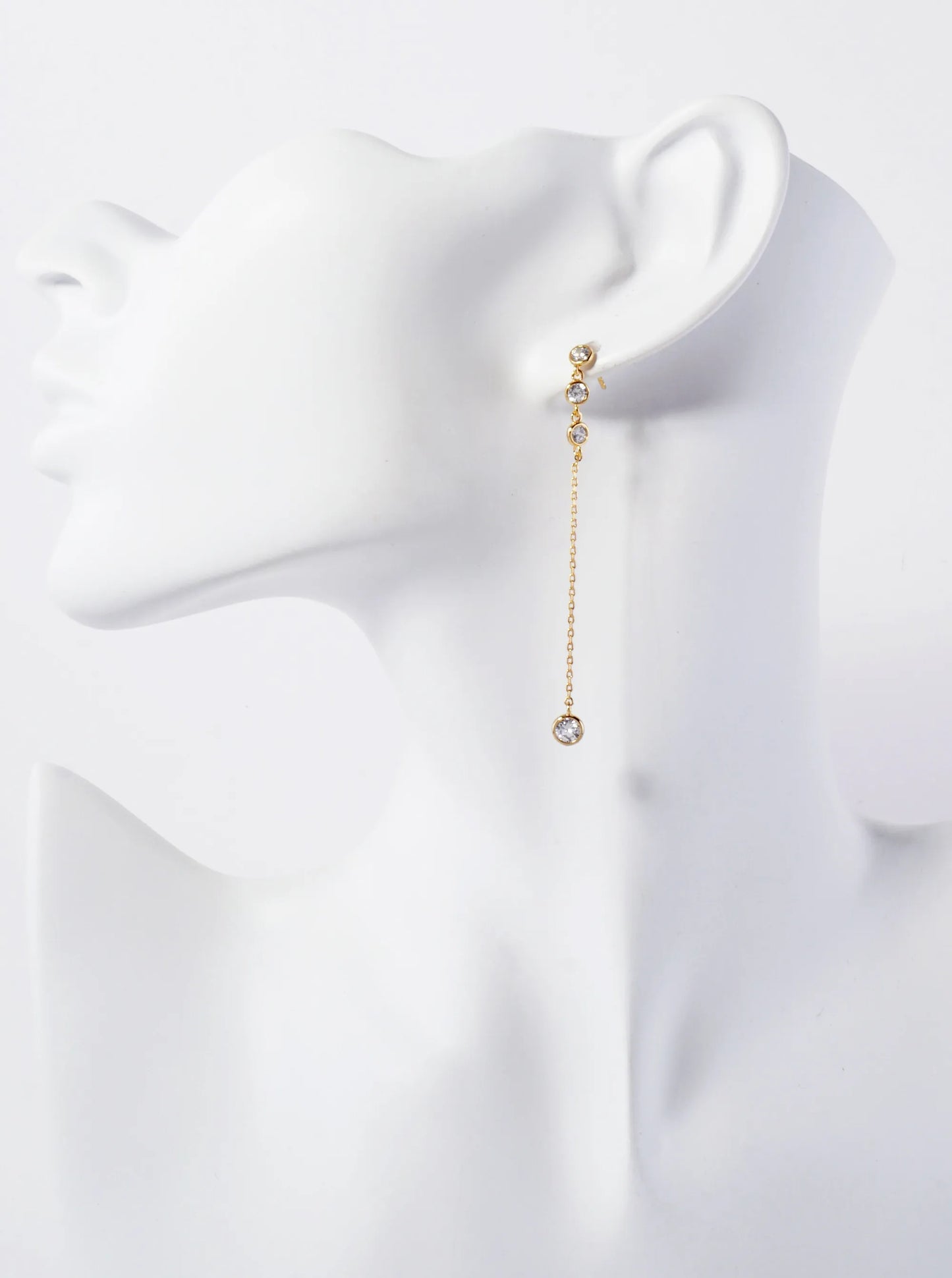Round CZ Stone Trio With 4mm Stone Drop 18K-Gold-Dipped Chain Earrings