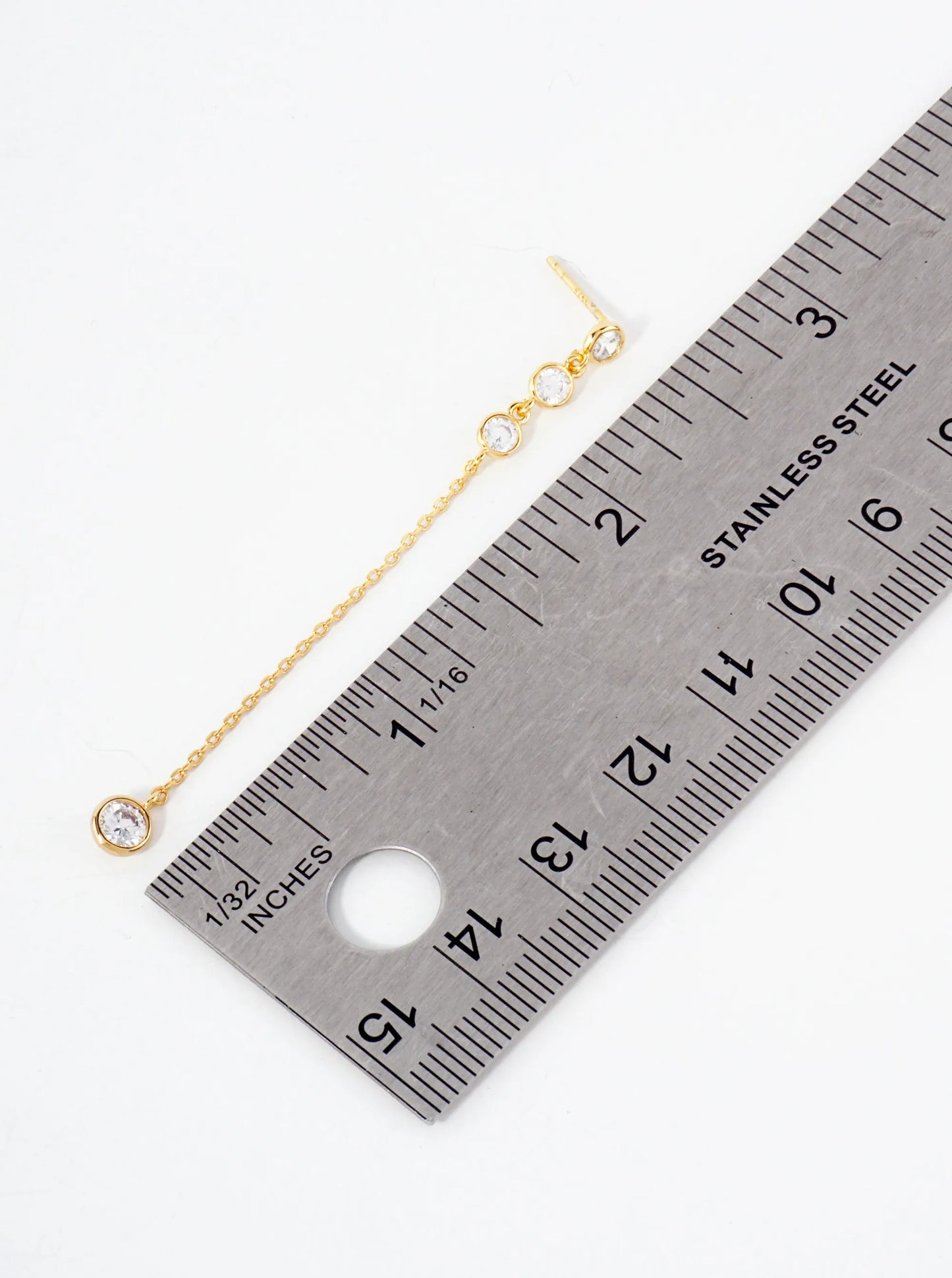 Round CZ Stone Trio With 4mm Stone Drop 18K-Gold-Dipped Chain Earrings