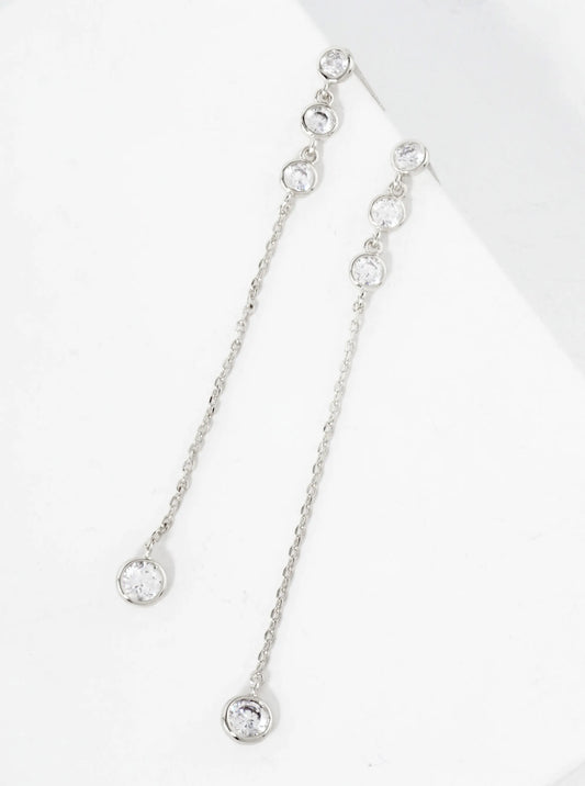 Round CZ Stone Trio With 4mm Stone Drop 18K-Gold-Dipped Chain Earrings