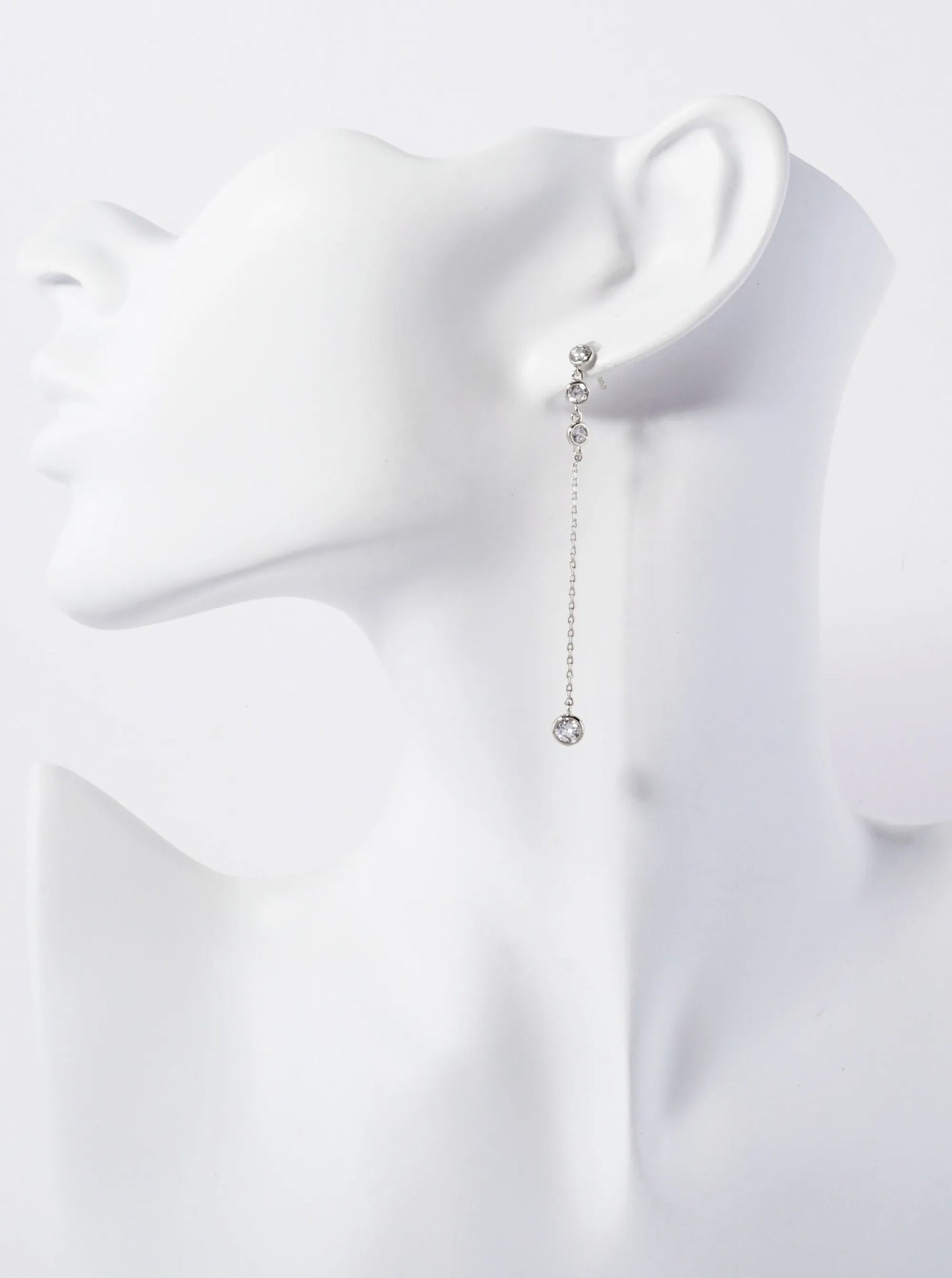 Round CZ Stone Trio With 4mm Stone Drop 18K-Gold-Dipped Chain Earrings