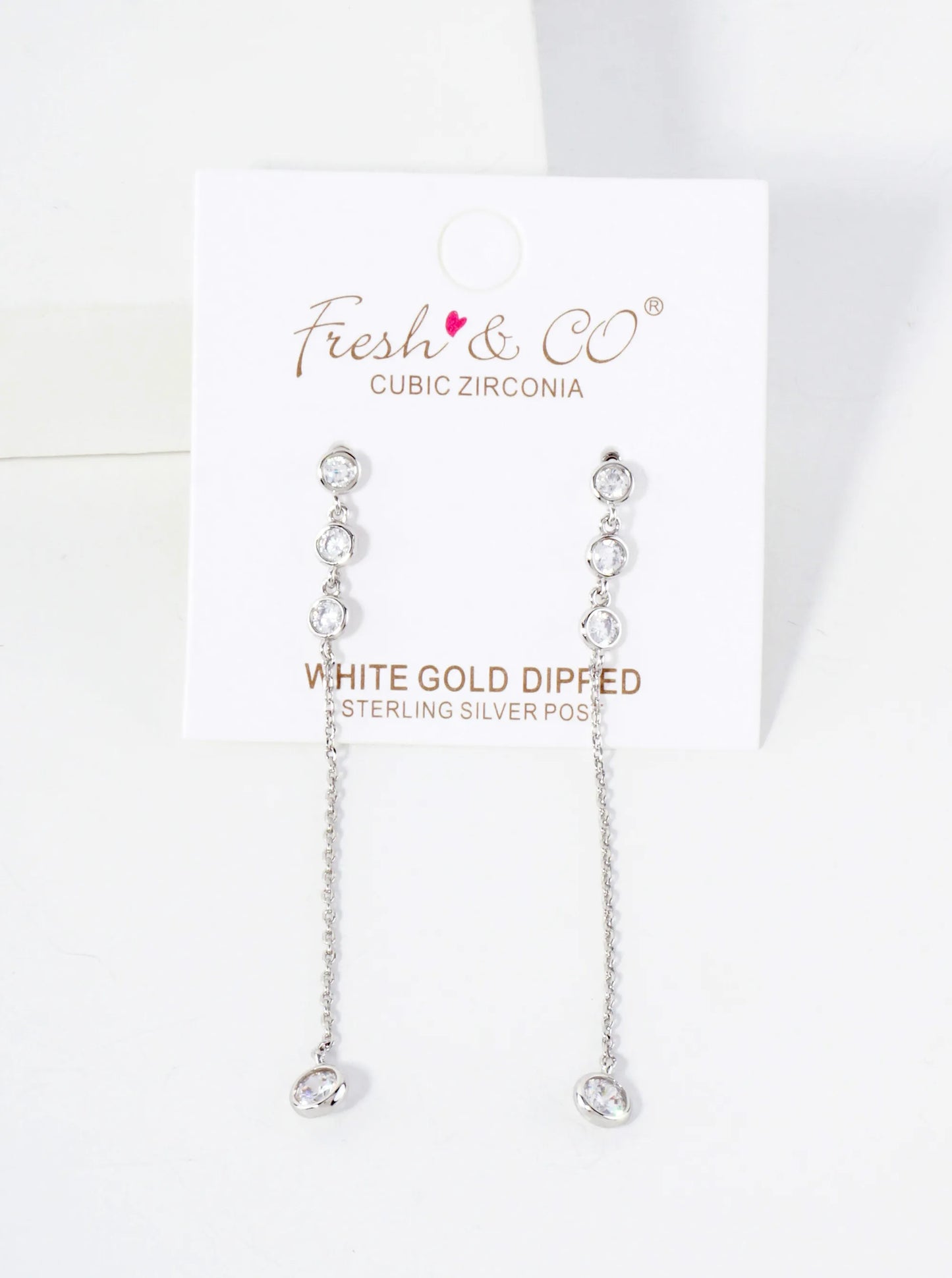 Round CZ Stone Trio With 4mm Stone Drop 18K-Gold-Dipped Chain Earrings
