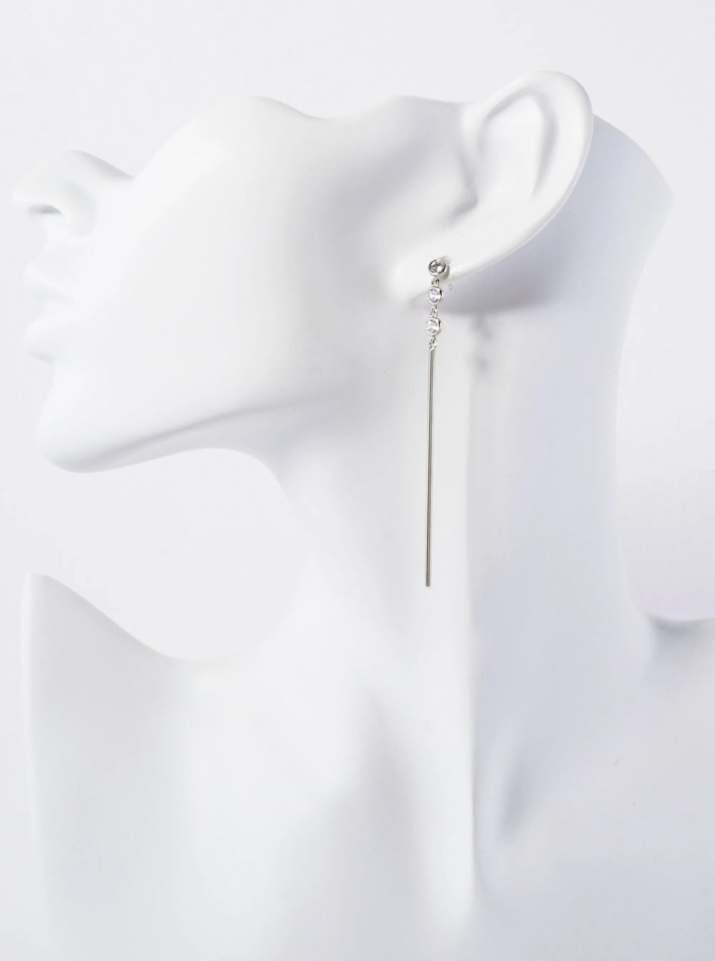 Round CZ Stone Trio With Brass Bar Drop 18K-Gold-Dipped Earrings