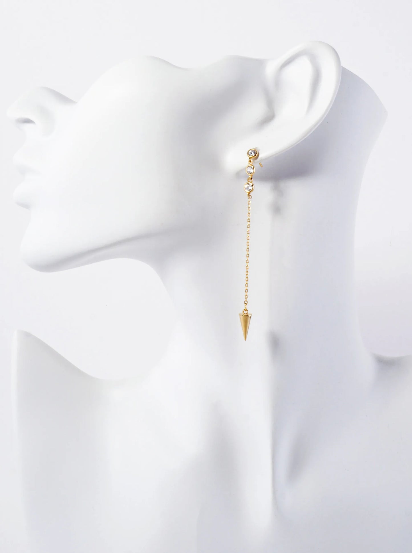 Round CZ Stone Trio With Spike Drop 18K-Gold-Dipped Chain Earrings
