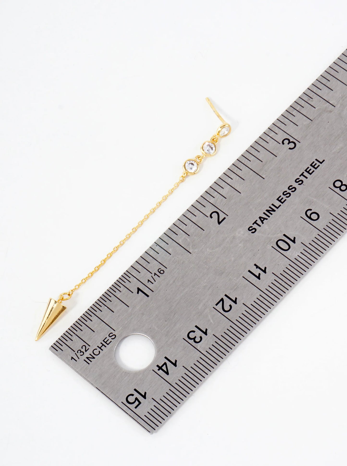 Round CZ Stone Trio With Spike Drop 18K-Gold-Dipped Chain Earrings