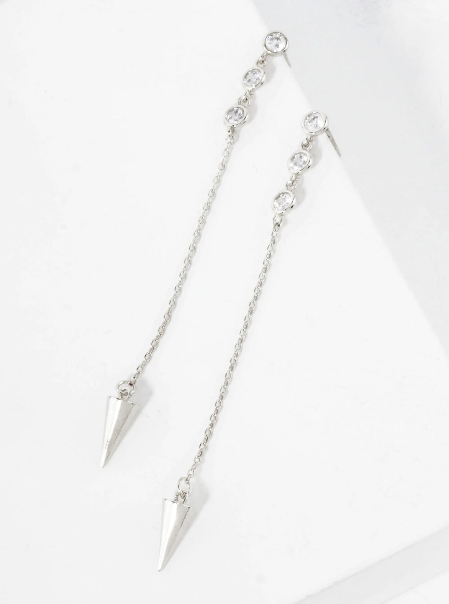 Round CZ Stone Trio With Spike Drop 18K-Gold-Dipped Chain Earrings