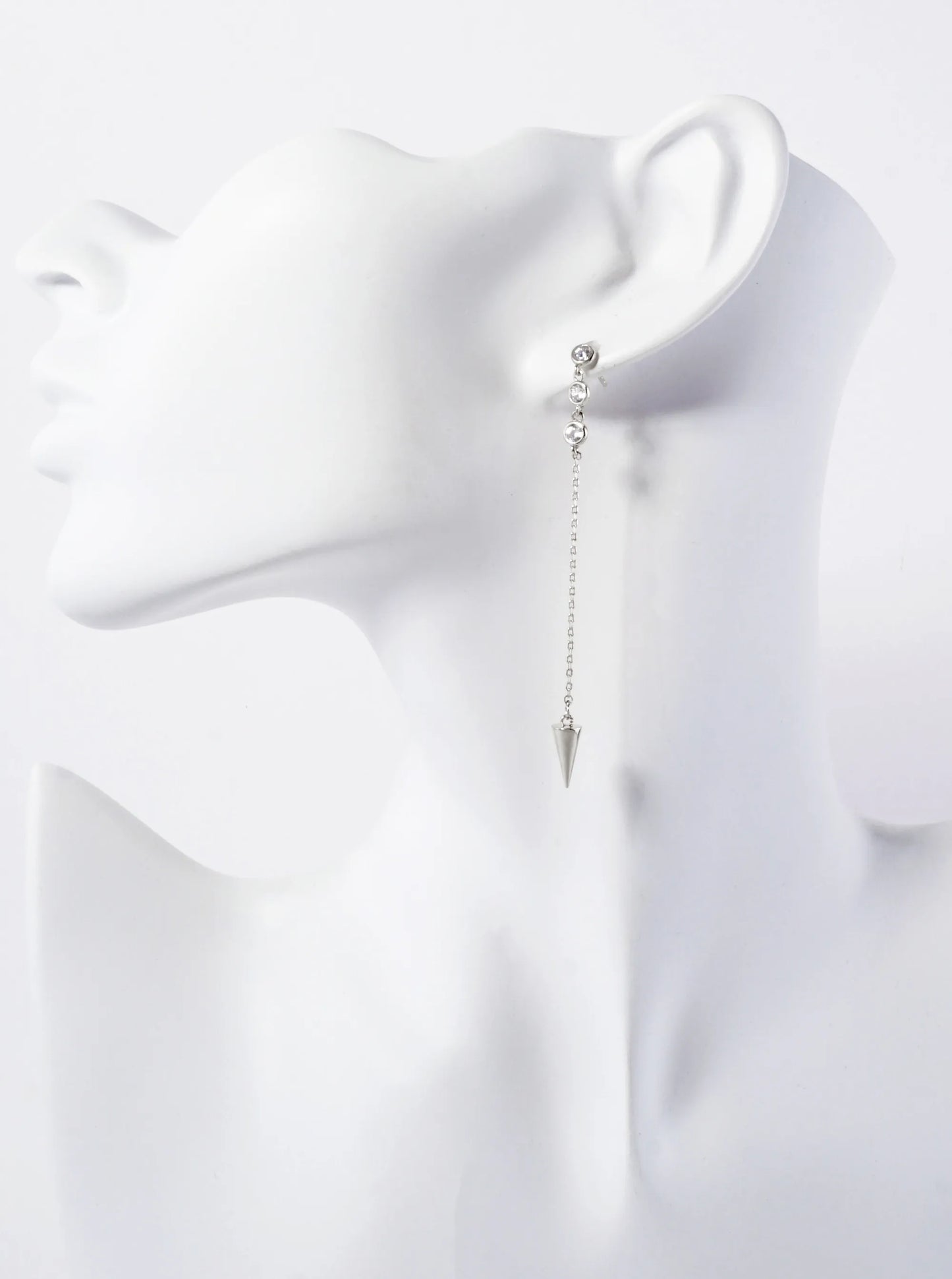 Round CZ Stone Trio With Spike Drop 18K-Gold-Dipped Chain Earrings