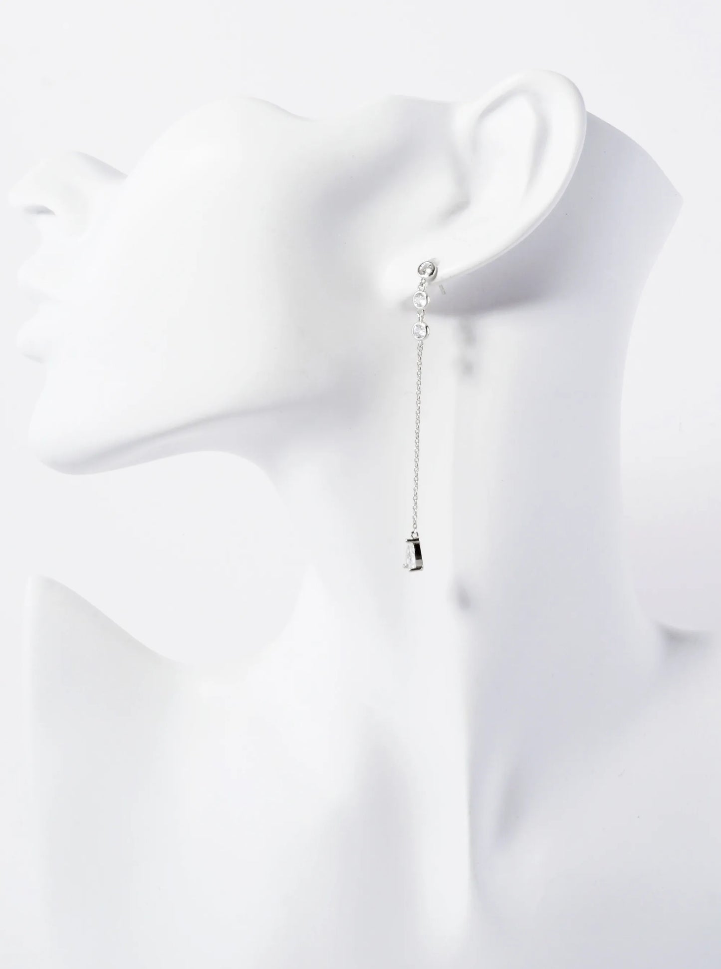 Round CZ Stone Trio With Teardrop Drop 18K-Gold-Dipped Chain Earrings