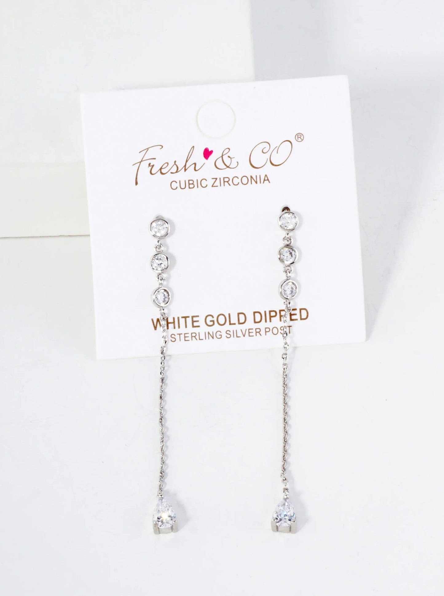 Round CZ Stone Trio With Teardrop Drop 18K-Gold-Dipped Chain Earrings