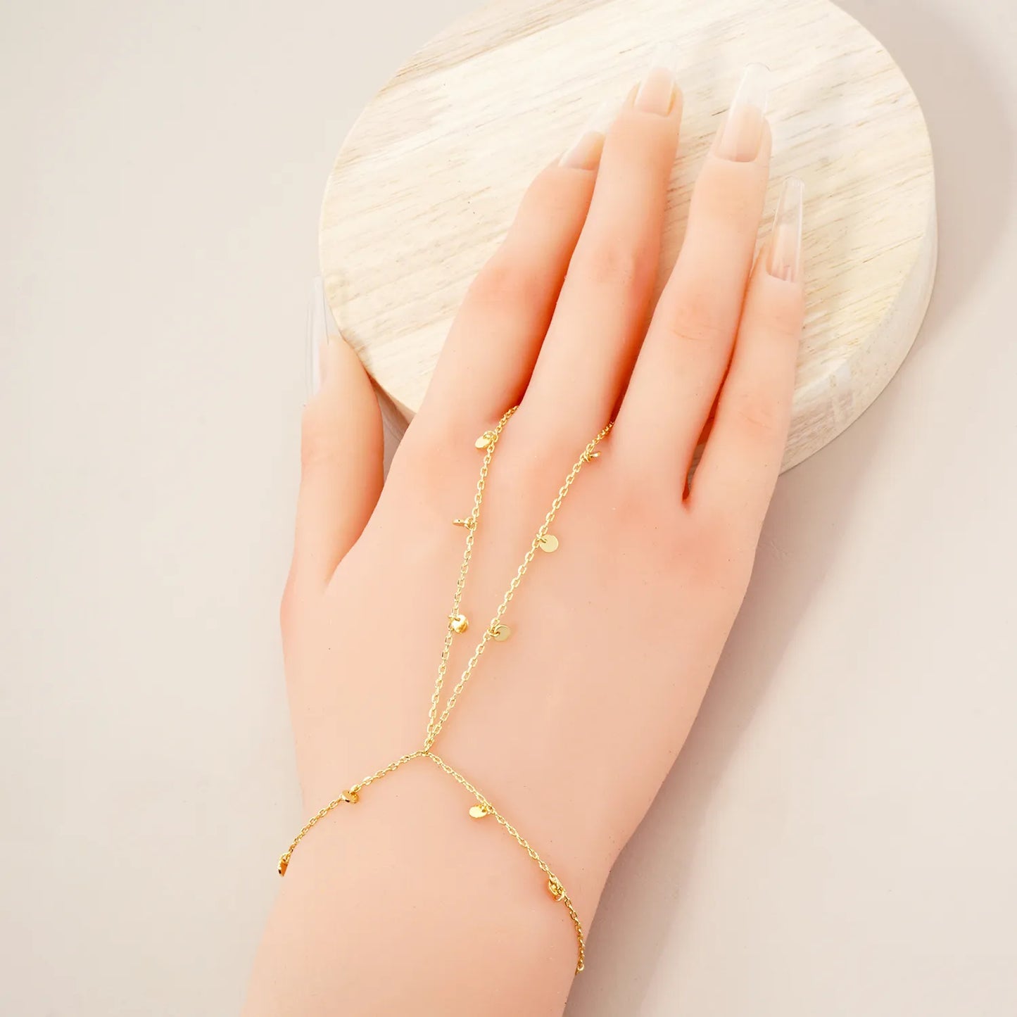 Round Charms 18K-Gold-Dipped Delicate Brass Hand-Chain Bracelet