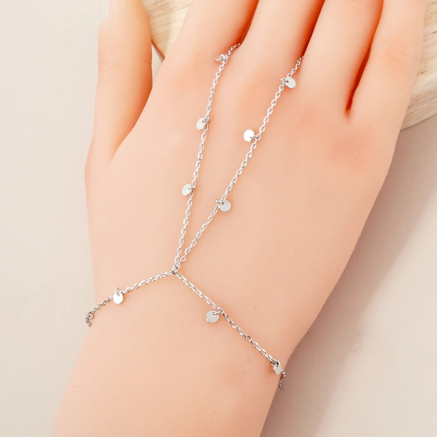 Round Charms 18K-Gold-Dipped Delicate Brass Hand-Chain Bracelet
