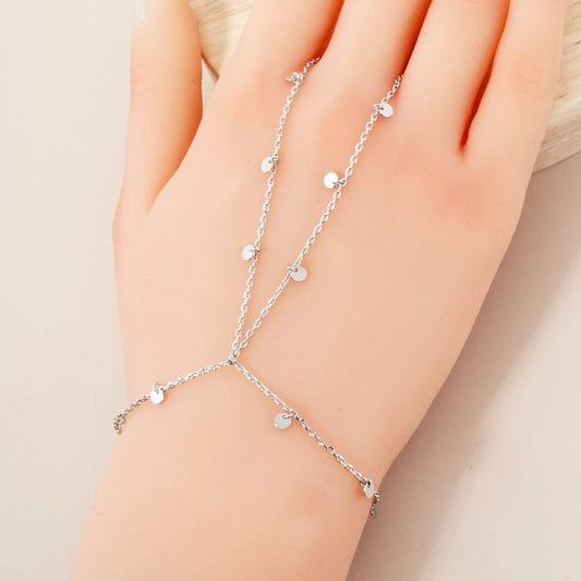 Round Charms 18K-Gold-Dipped Delicate Brass Hand-Chain Bracelet