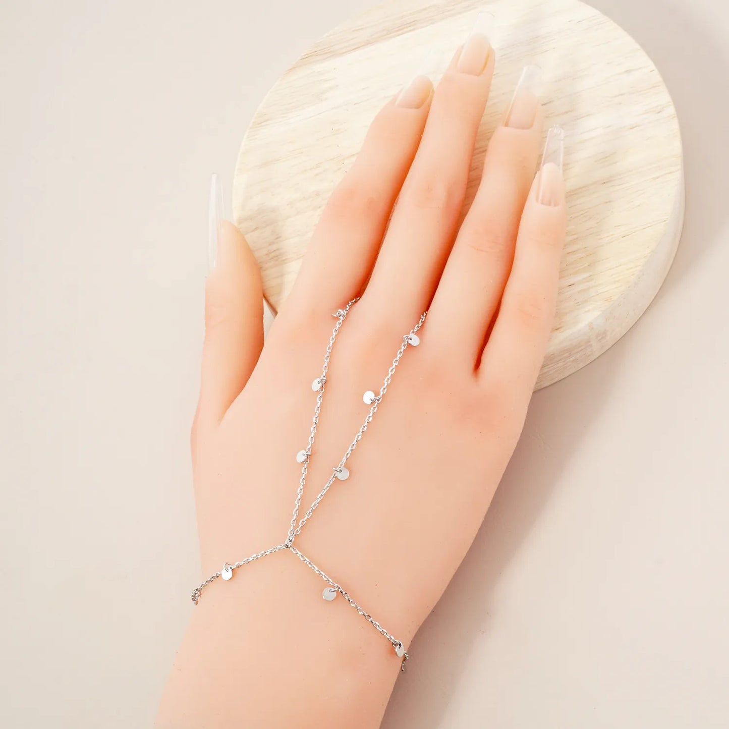 Round Charms 18K-Gold-Dipped Delicate Brass Hand-Chain Bracelet
