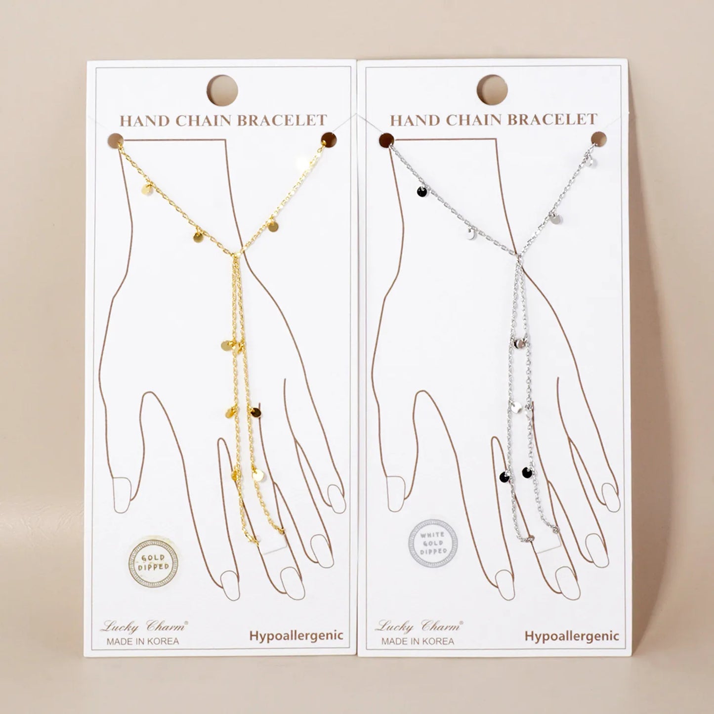 Round Charms 18K-Gold-Dipped Delicate Brass Hand-Chain Bracelet