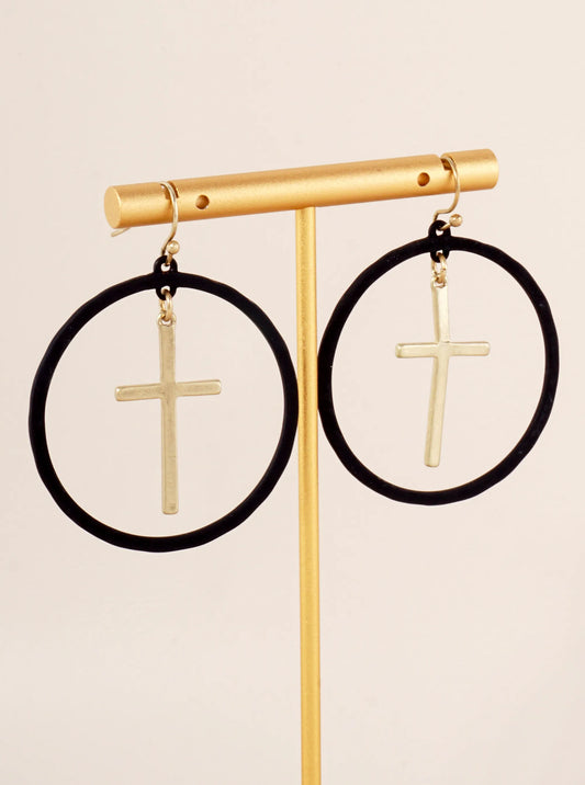 Round Circle Drop Cross Dangle Earrings