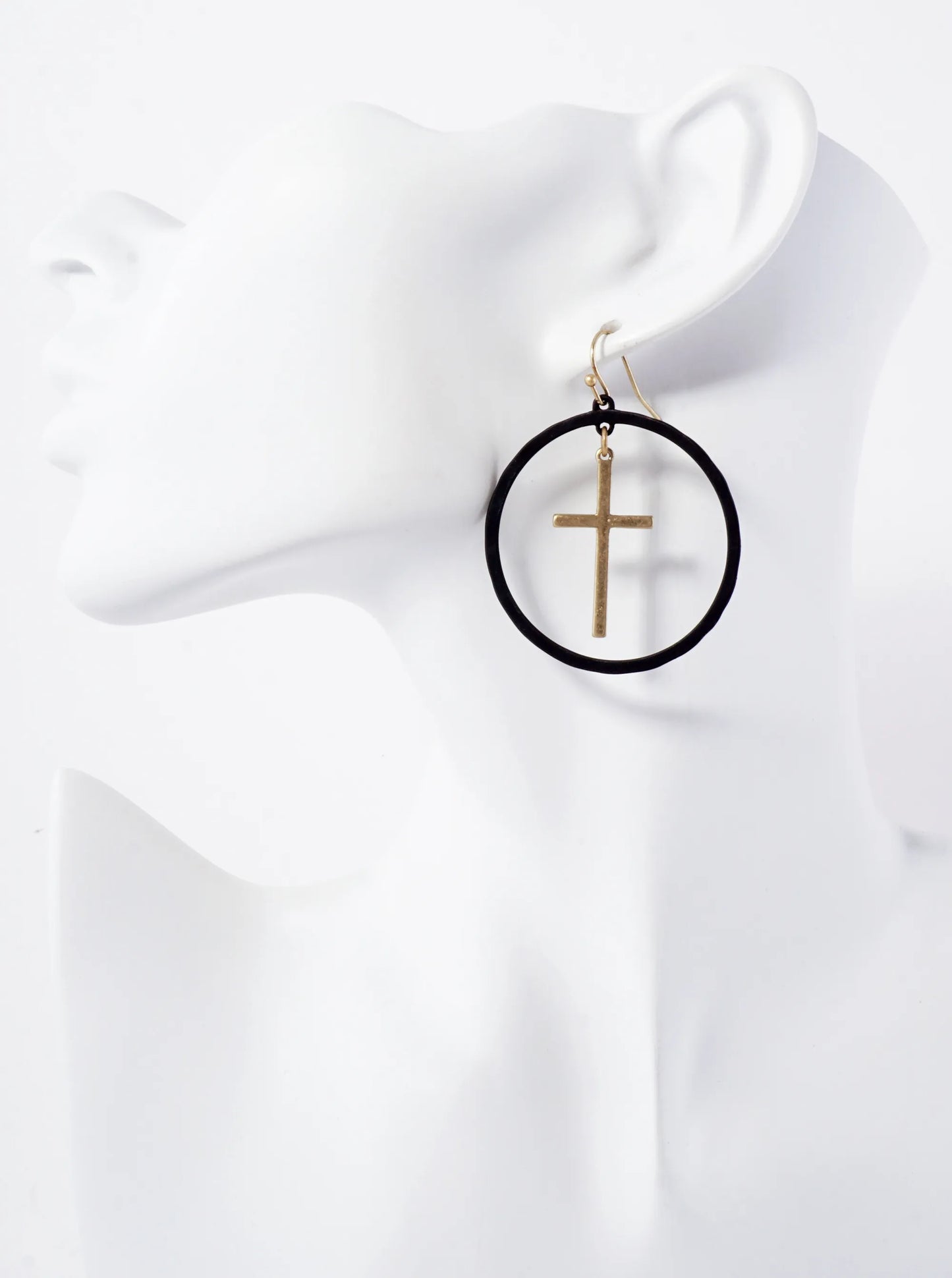 Round Circle Drop Cross Dangle Earrings