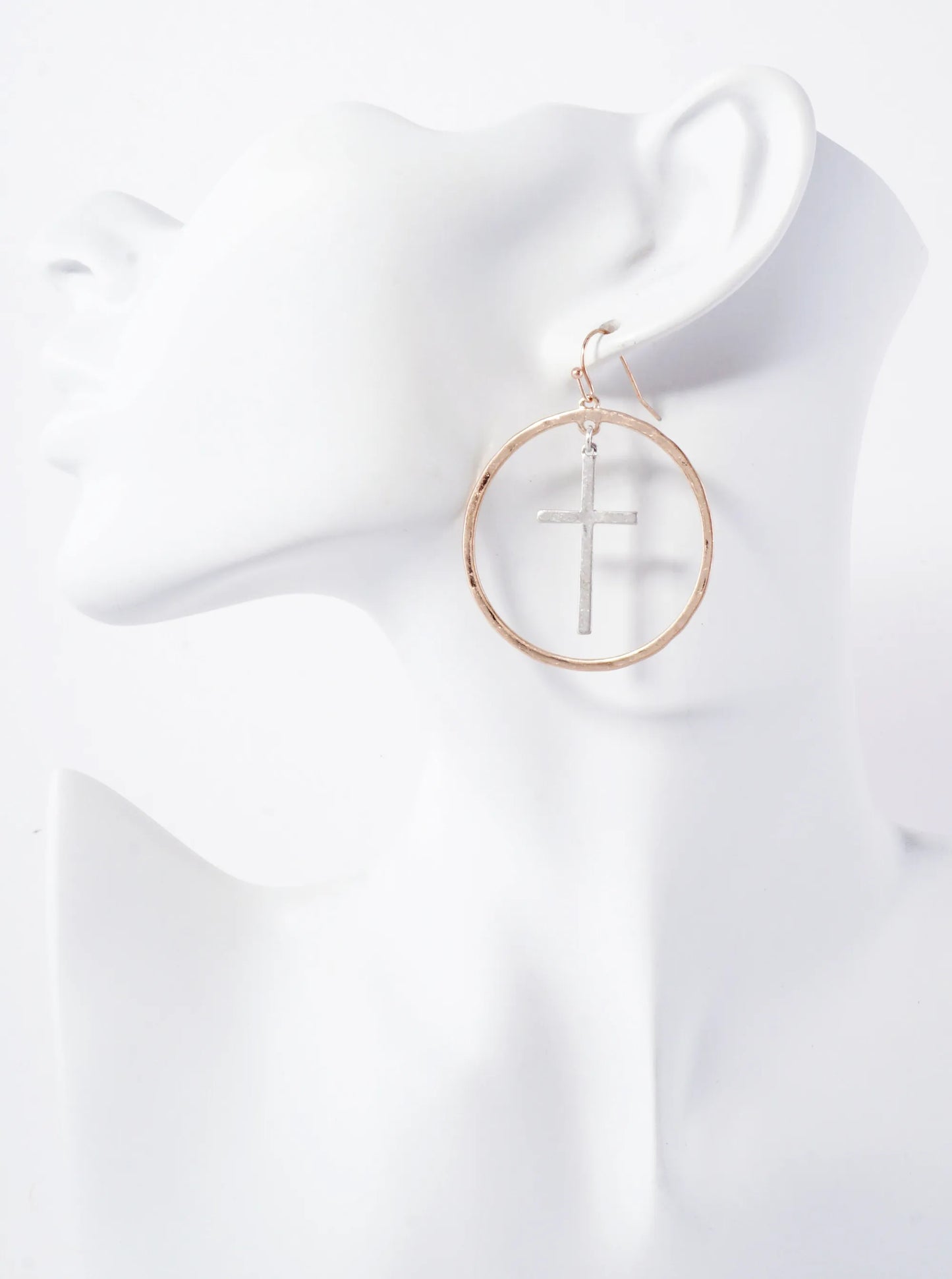 Round Circle Drop Cross Dangle Earrings