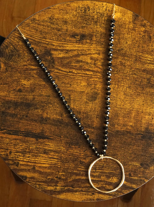 Round Circle Pendant Glass Beaded Long Necklace
