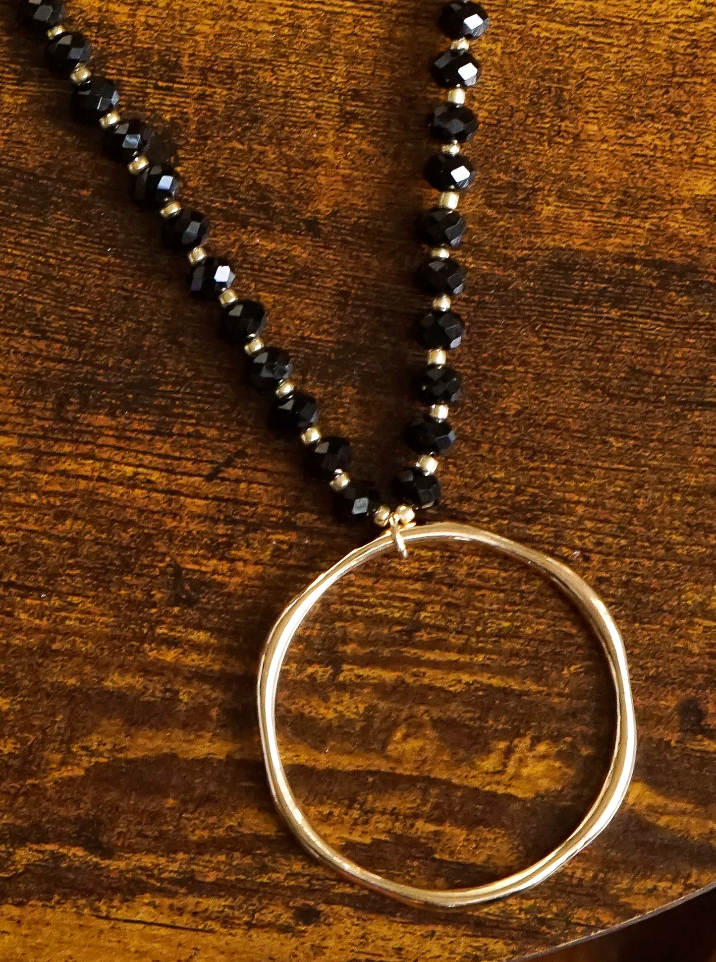 Round Circle Pendant Glass Beaded Long Necklace