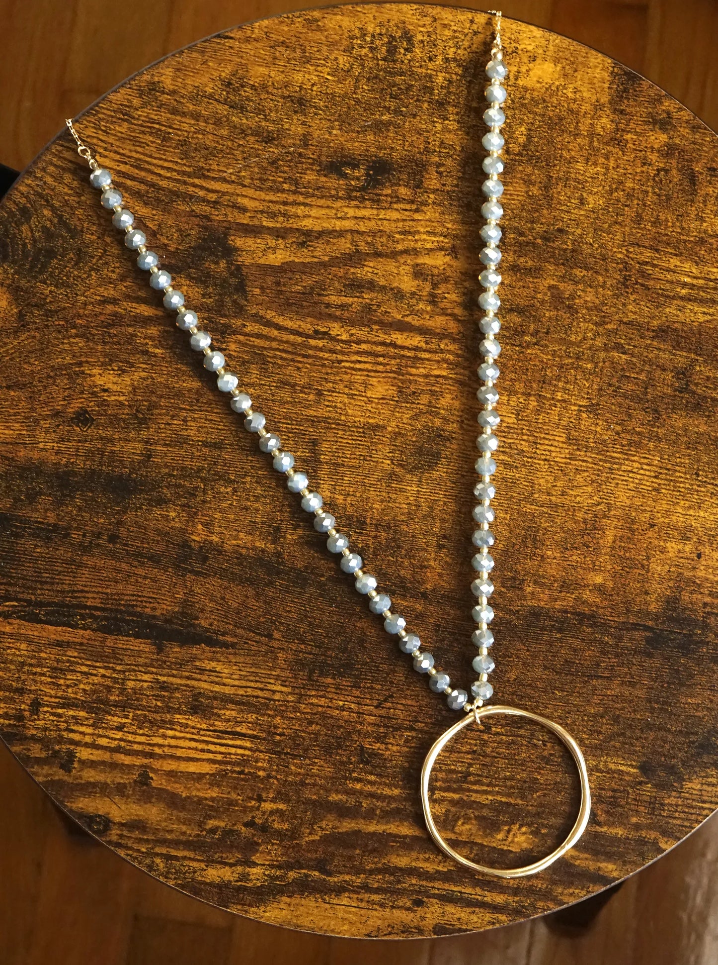 Round Circle Pendant Glass Beaded Long Necklace