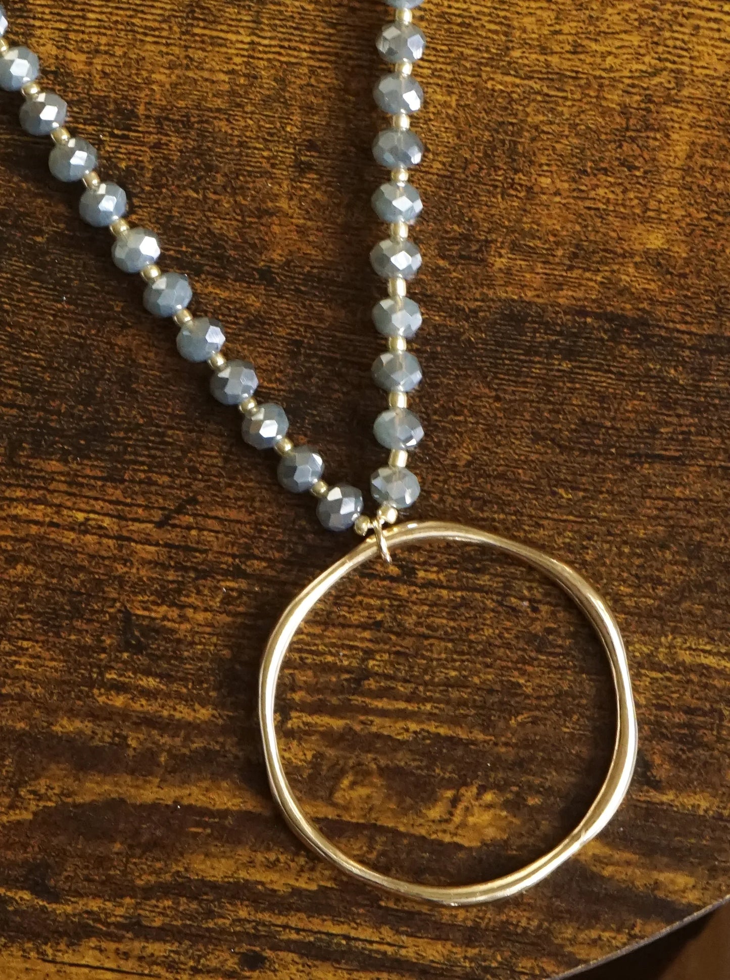 Round Circle Pendant Glass Beaded Long Necklace