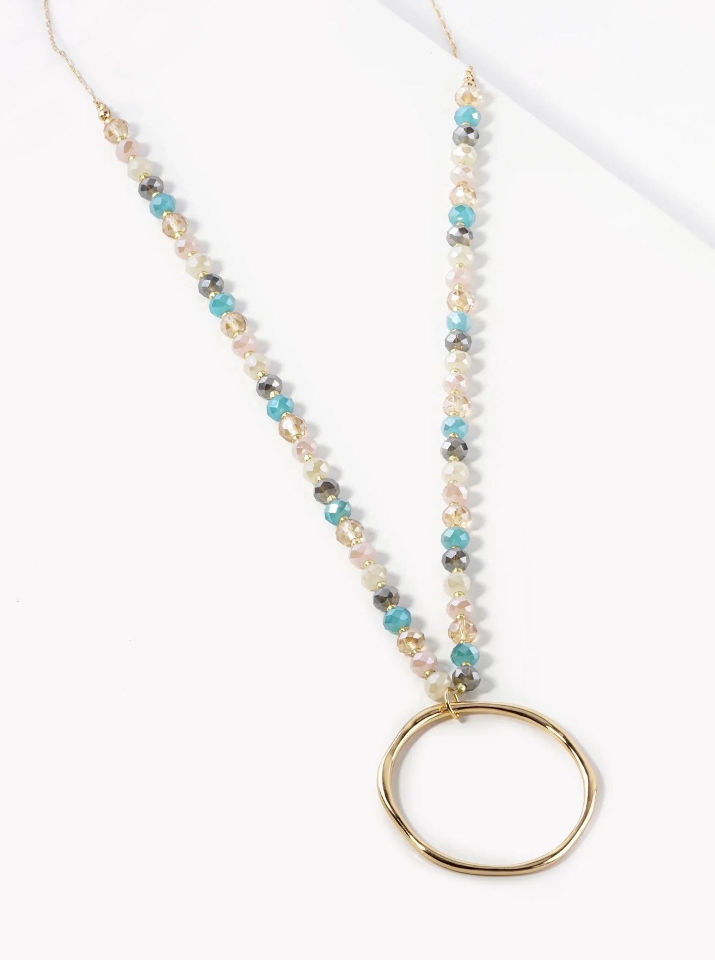 Round Circle Pendant Glass Beaded Long Necklace