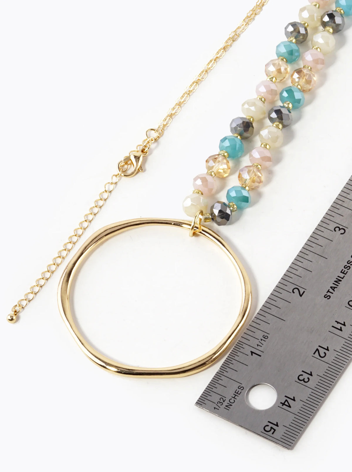 Round Circle Pendant Glass Beaded Long Necklace